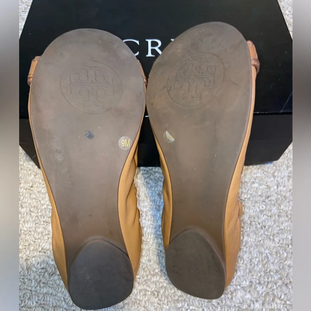 Tory Burch Ambrose Leather Logo Ballet Flats, Camel/Tan, size 9 - Picture 7 of 7